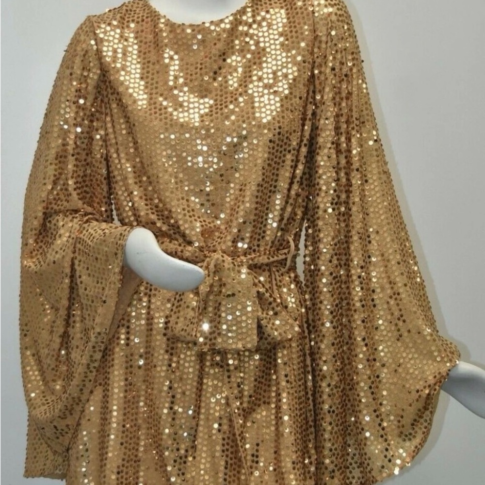 Gold Sequin Dress with Bell Sleeves